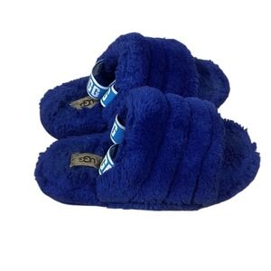 UGG Fluff Yeah Blue Sheepskin Fur Slide Slippers Women's Sz 8 Open Toe Cozy
